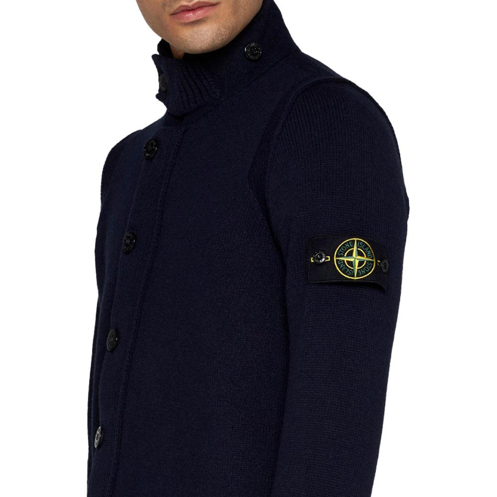 STONE ISLAND Navy Patch Zip Button Knit Cardigan