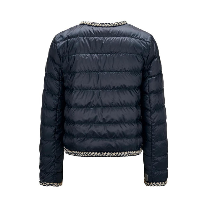 Max Mara Dark Blue Tweed-Trim Lightweight Puffer Jacket 261948 1134 008