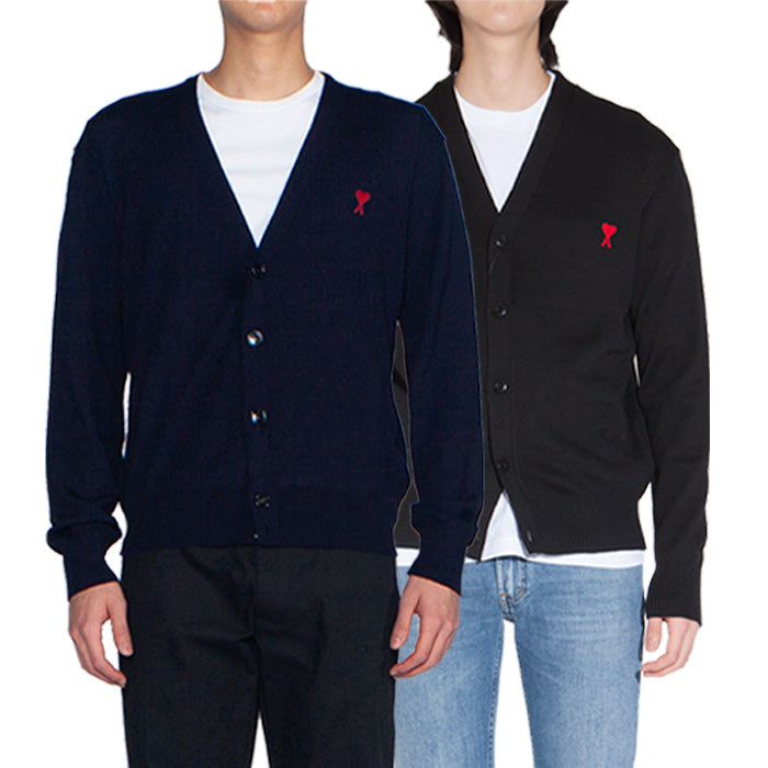 AMI Men's Heart Logo Wool Cardigan HKC111 BFHKC111