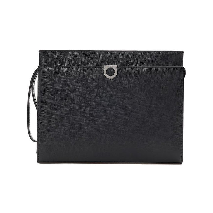 Ferragamo Gancini Leather Clutch Pouch Black Men’s Bag