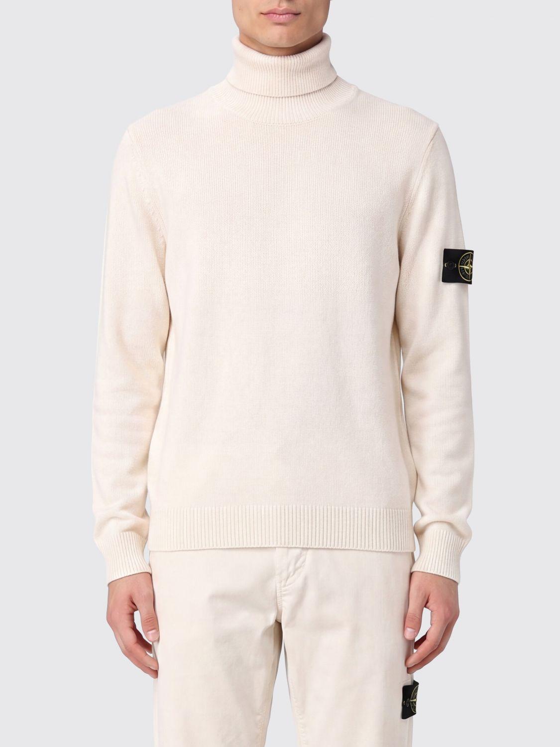 STONE ISLAND Beige Wool Turtleneck Knit Sweater for Men