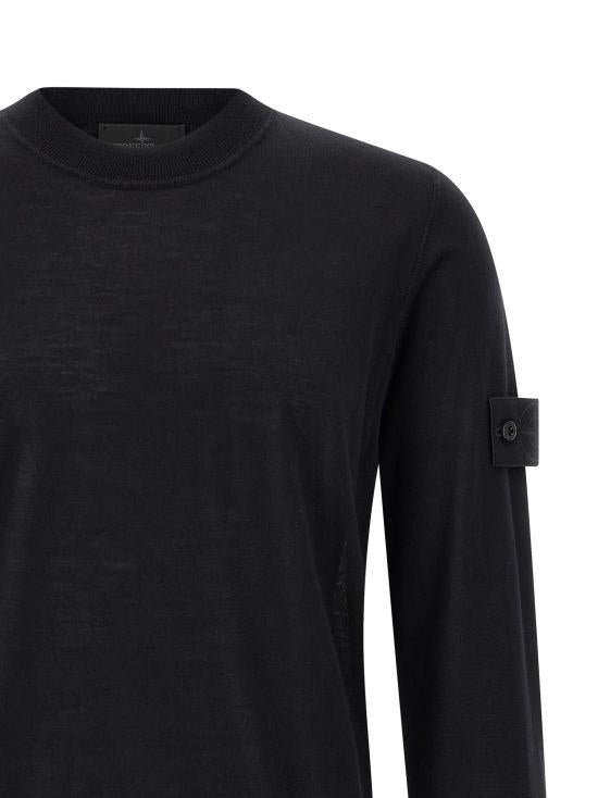 STONE ISLAND Black Wool Round Neck Sweater for Men