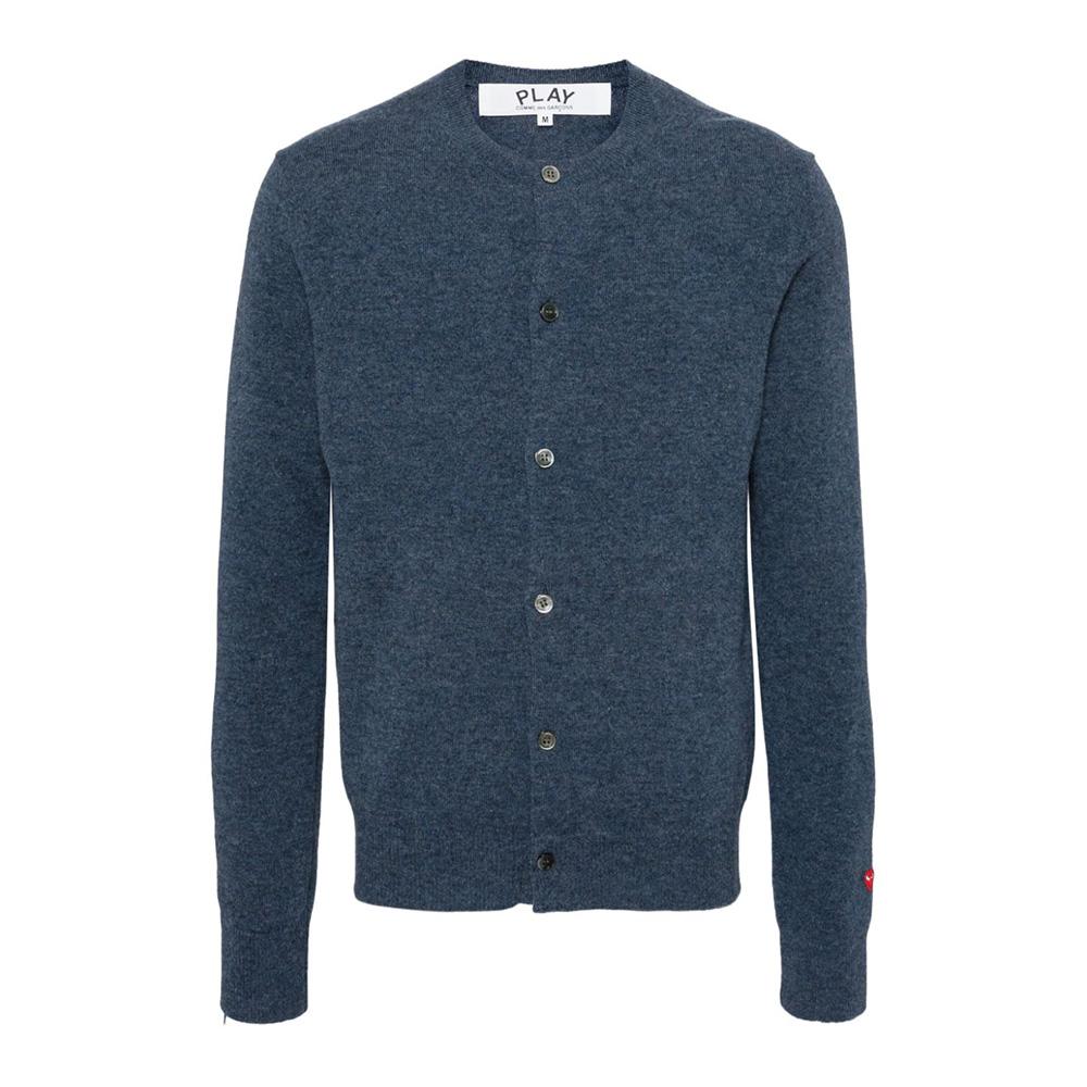 Comme des Garcons Small Red Heart Wool Cardigan Navy AX N091 051 1