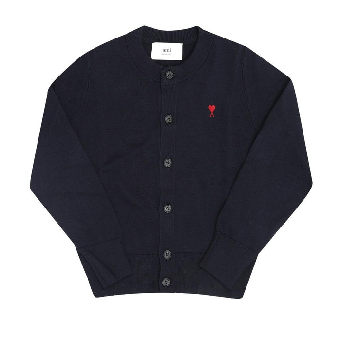 AMI Small Heart Logo Wool Cardigan for Women Navy
