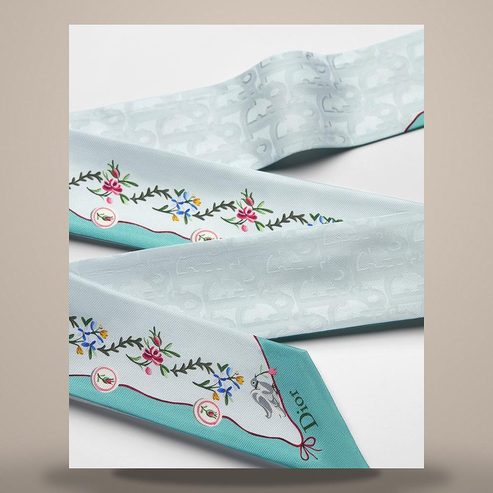 DIOR Amour Revolution Flower Mitzah Scarf Blue Multi Silk Twill