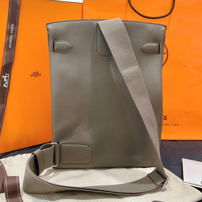 HERMES Herbag GM Backpack Togo Leather Palladium Hardware Etain Gray