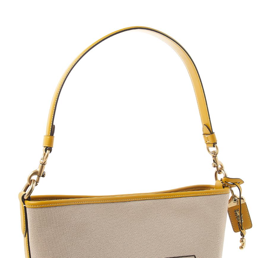 Coach Natural Canvas Yellow Gold Field Bucket Shoulder Bag