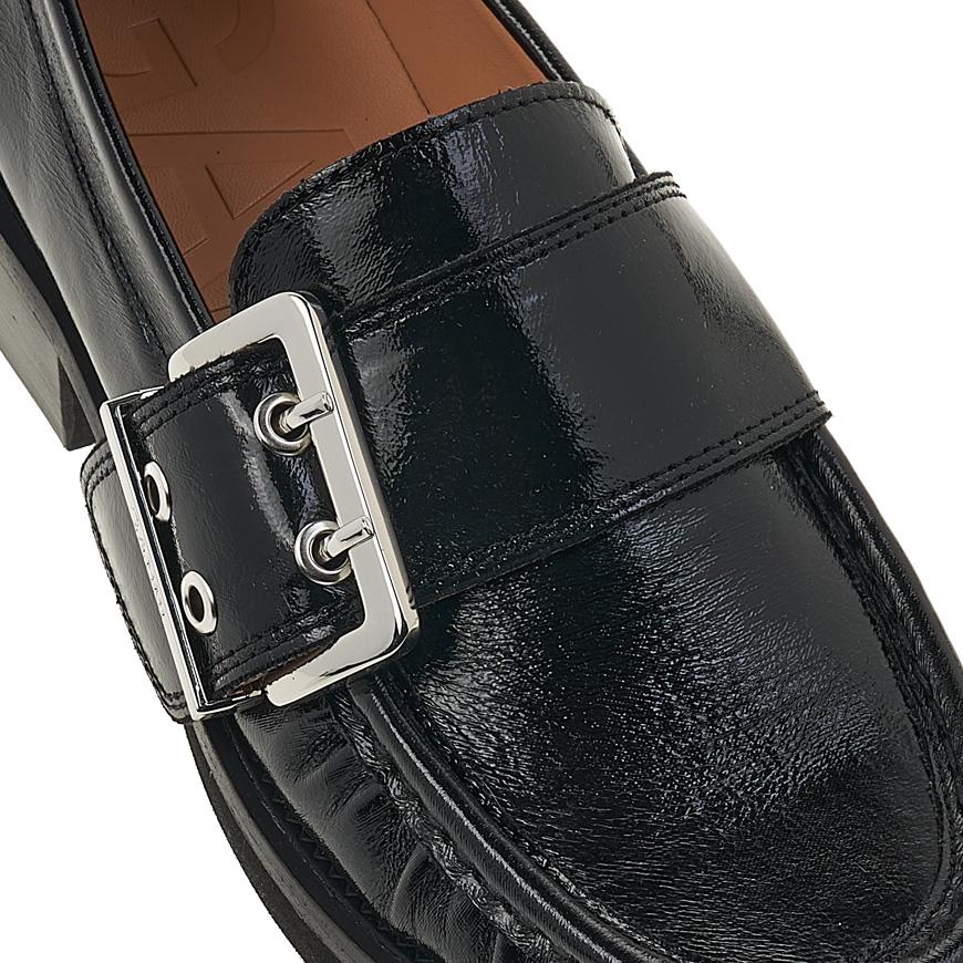 GANNI Feminine Buckle Loafers Black Women’s Leather Shoes