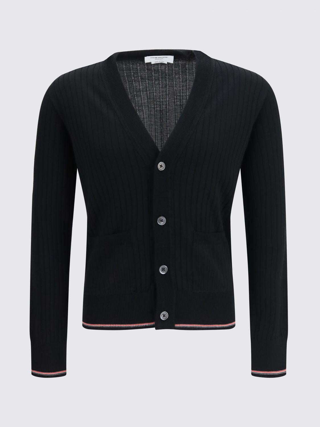 THOM BROWNE Grey Wool V-Neck Cardigan