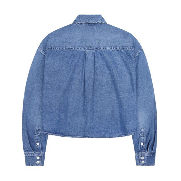 CELINE Triomphe Patch Pocket Denim Crop Shirt