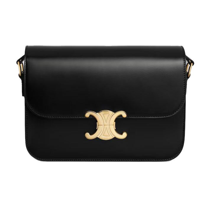 CELINE Triomphe Classic Shoulder Bag Black Leather