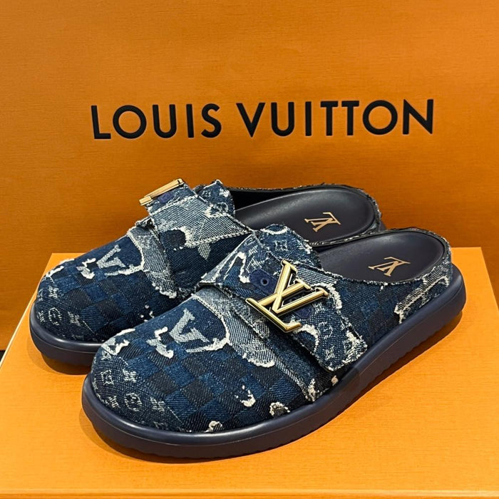 Louis Vuitton Men’s Denim Monogram LV Easy Mule Slippers