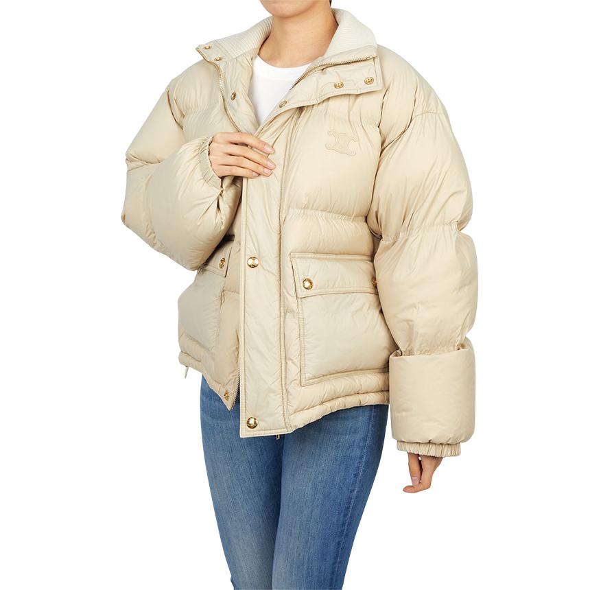 CELINE Women’s Puffer Jacket Down Coat Beige