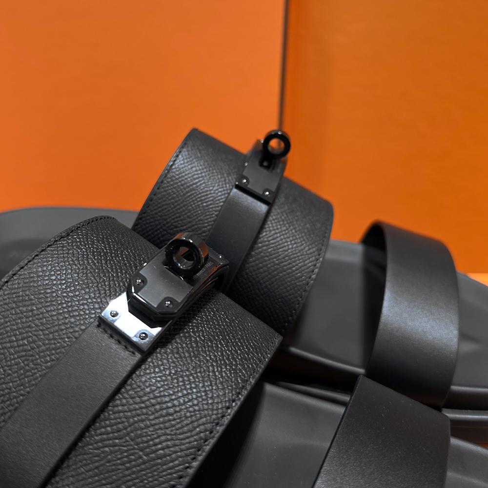 HERMES So Black Epsom Calfskin Mix Jackson Sandals for Men