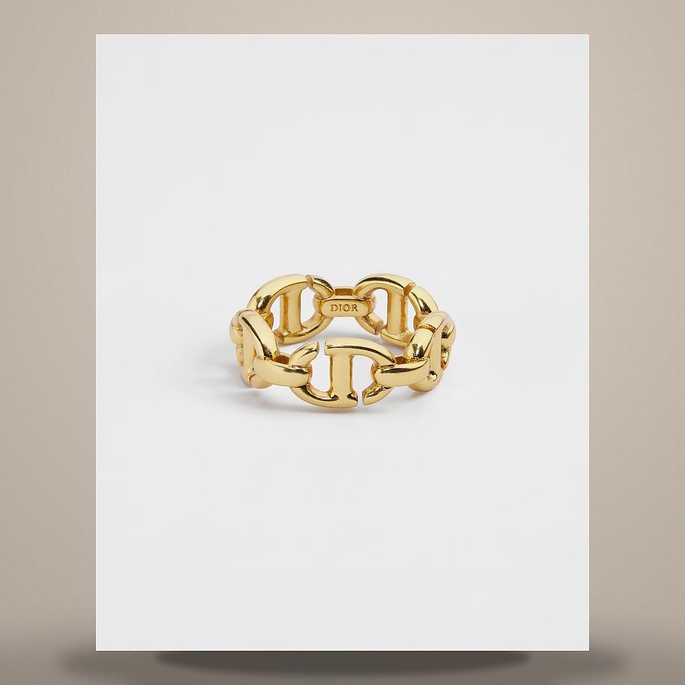 DIOR CD Navy Ring Gold Finish Metal