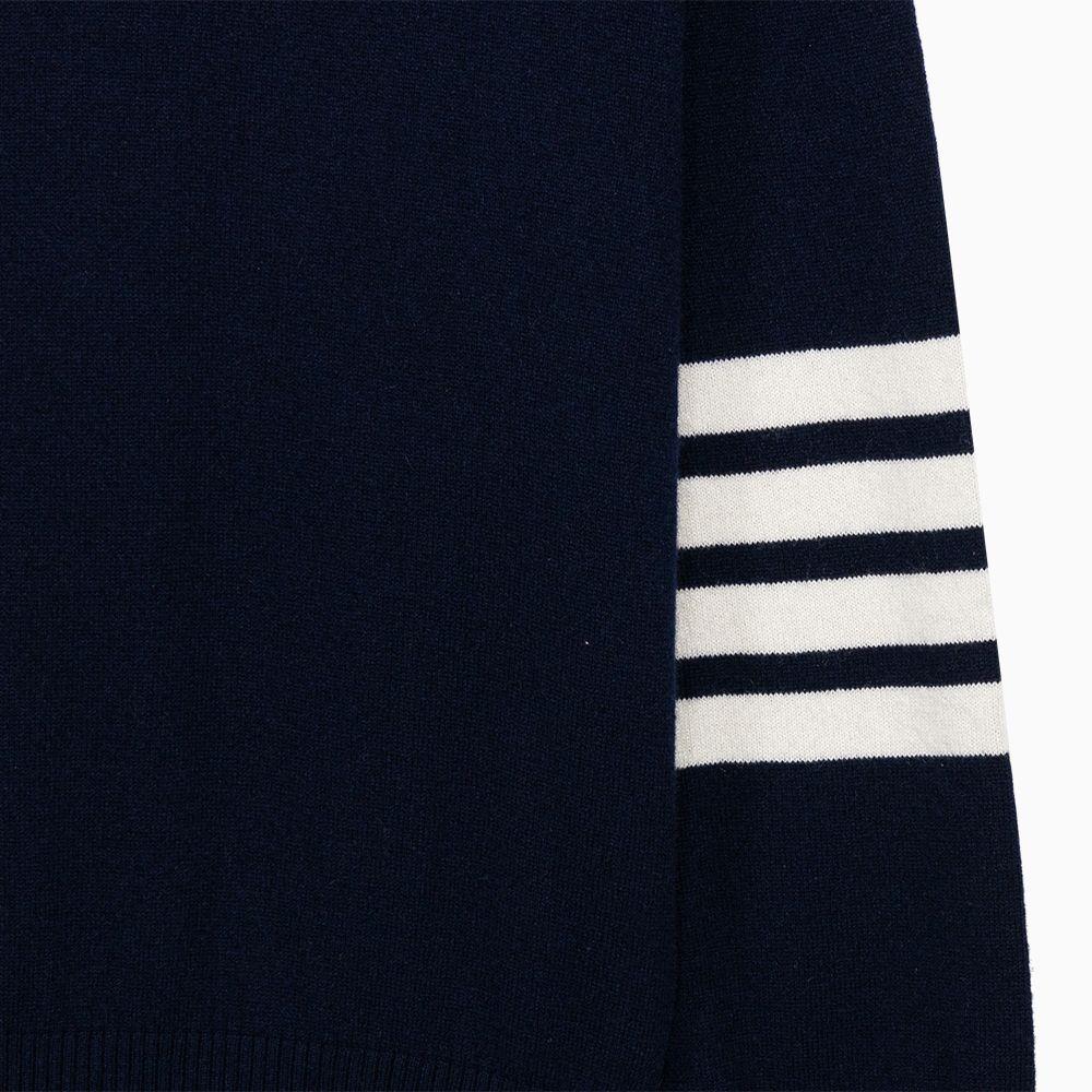 THOM BROWNE Navy Striped Cashmere Crewneck Sweater Unisex
