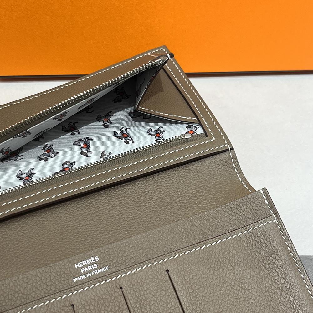 HERMES Epsom Calfskin Citizen Twill Long Wallet Etoupe Horse Lining