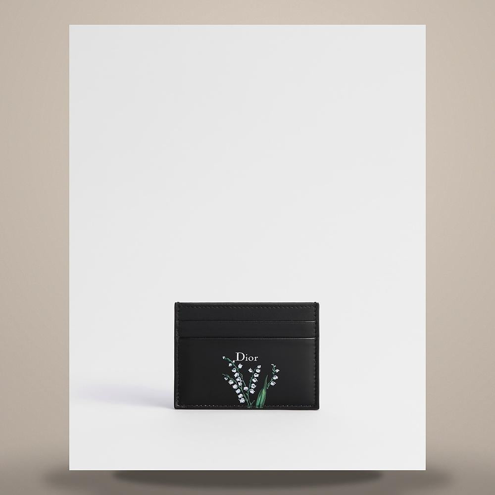 DIOR Black Lambskin Multicolor Lily of the Valley Print Card Hold S2400PUKD M911