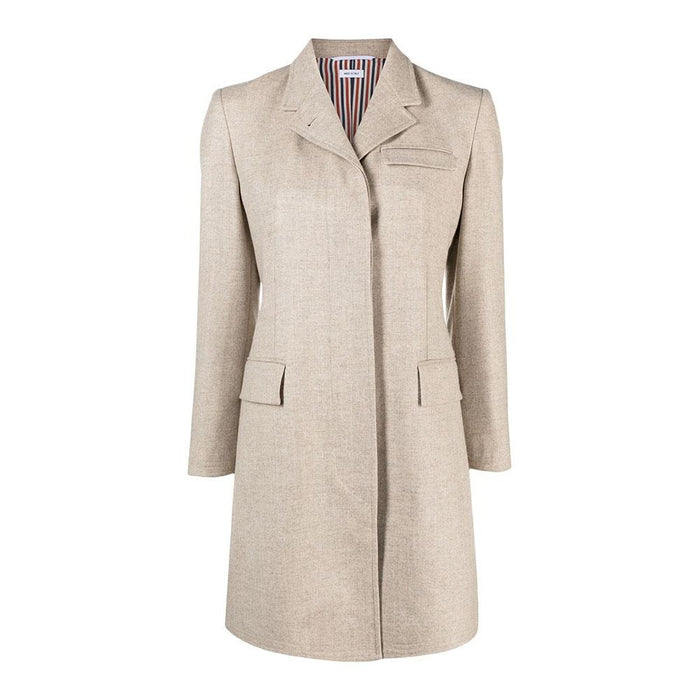 THOM BROWNE Beige Wool Flannel Chesterfield Coat Dress