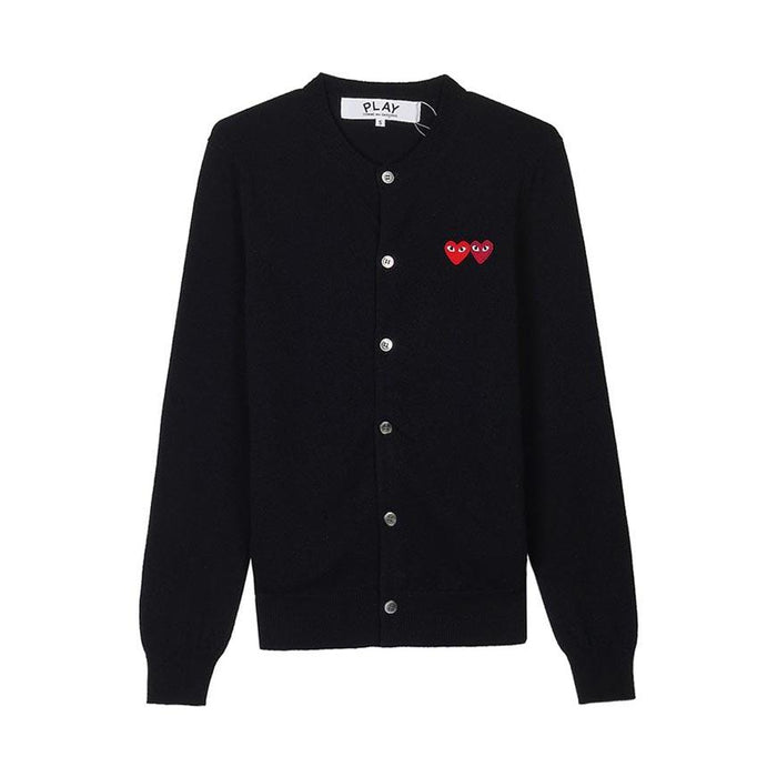 Comme des Garcons Double Heart Black Unisex Knit Cardigan