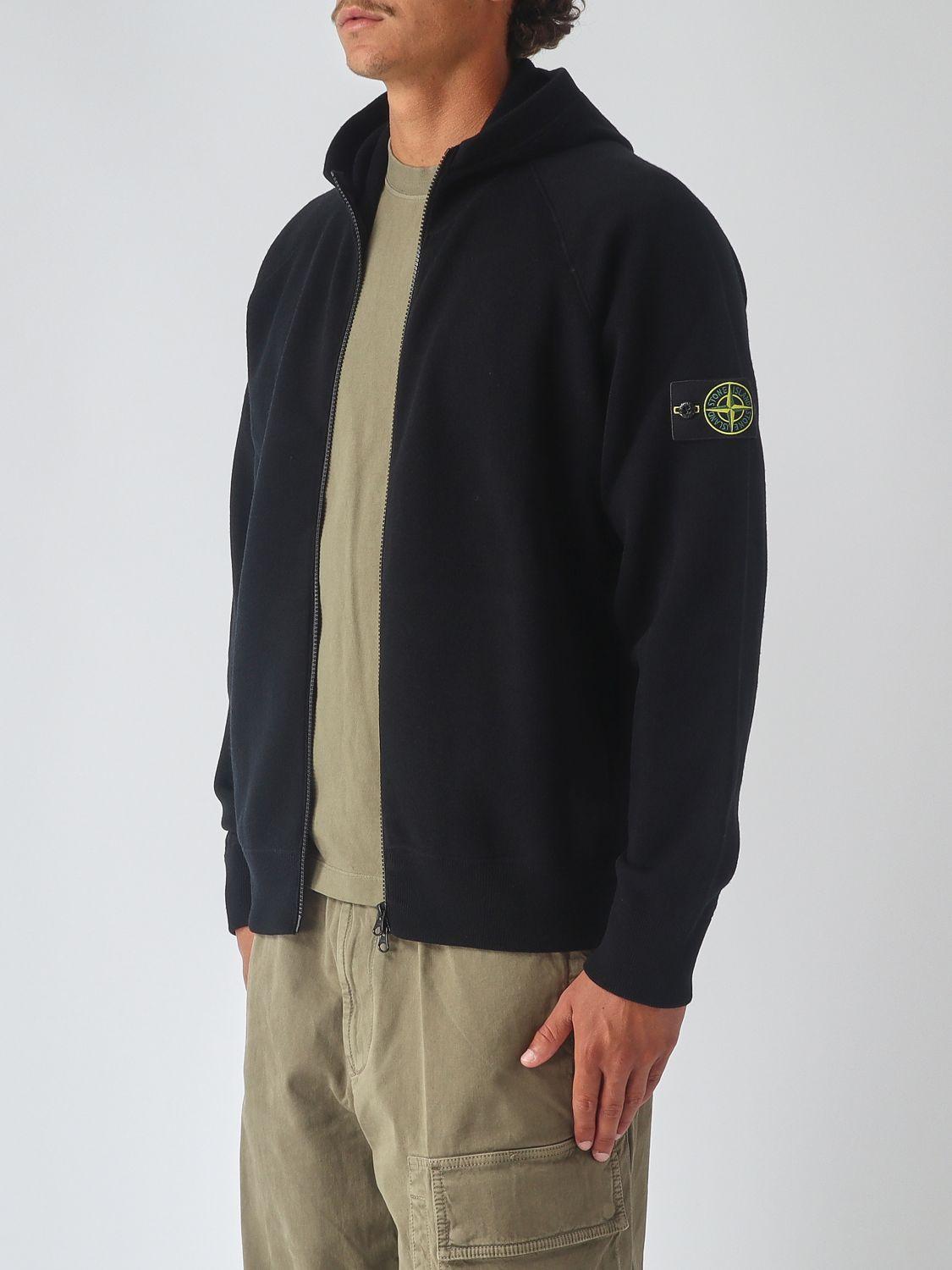 STONE ISLAND Black Wool Knit Zip-Up Sweater for Men