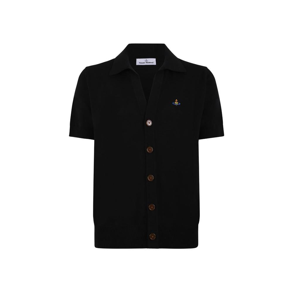 Vivienne Westwood ORB Logo Short Sleeve Polo Cardigan Black Men's