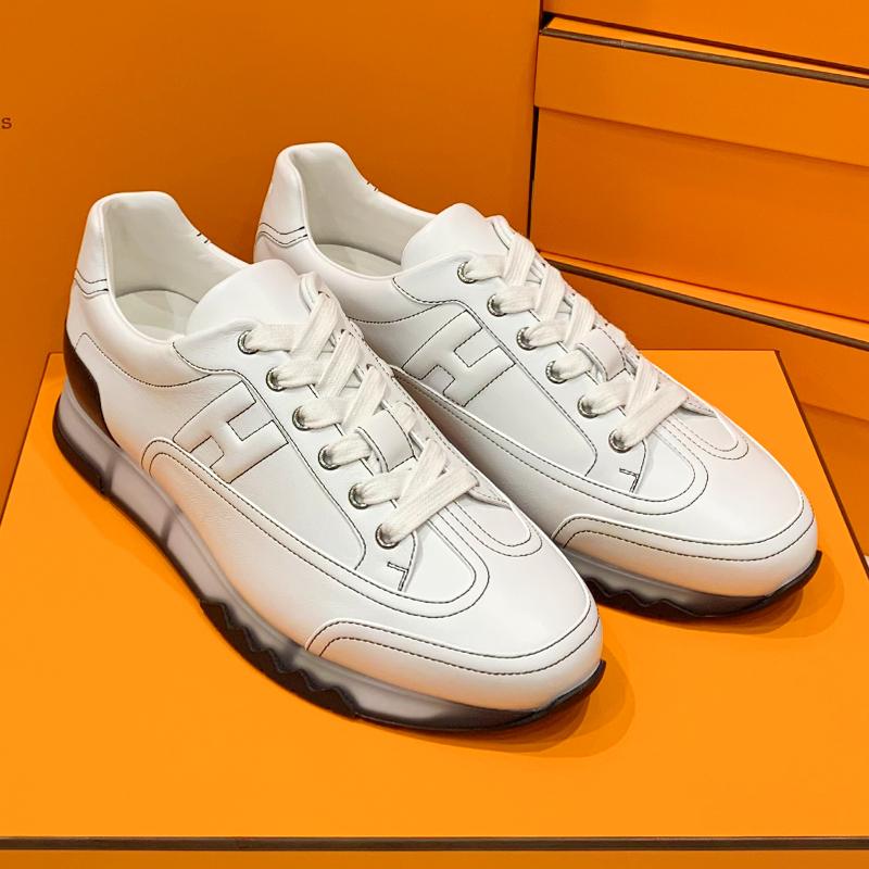 HERMES Trail Sneakers Calfskin All White Stitch Low Top