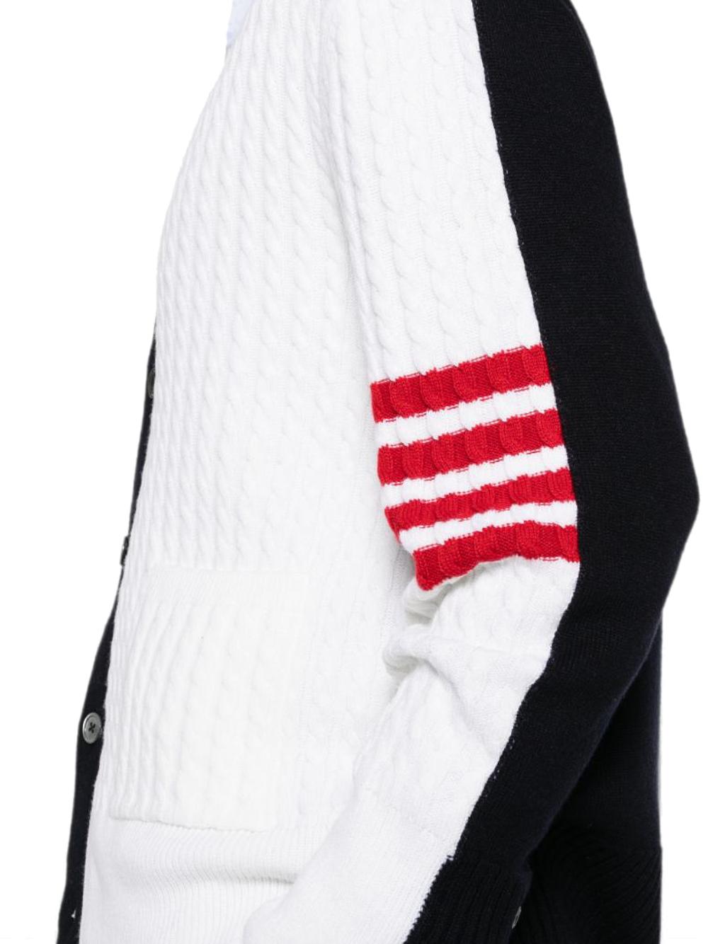 THOM BROWNE Navy Wool Knit Cardigan