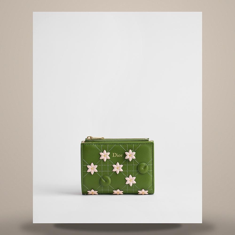 DIOR Green Ballet Pink Waterlily Embroidered Cannage Lambskin Car S3252OGYZ M16I