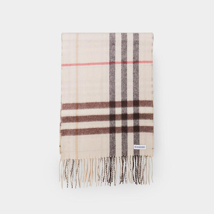 BURBERRY Reversible Contrast Check Cashmere Scarf Beige