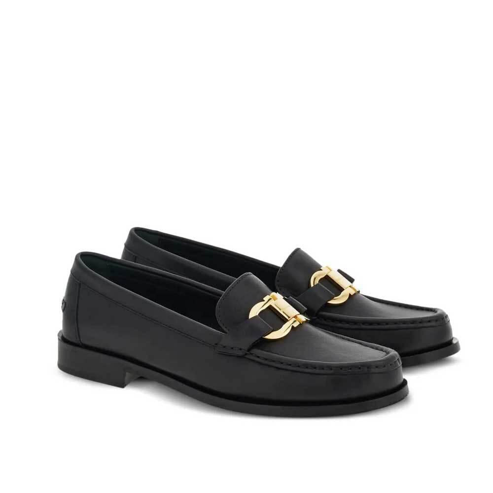 Ferragamo Gancini Ornament Leather Moccasin Flats for Women