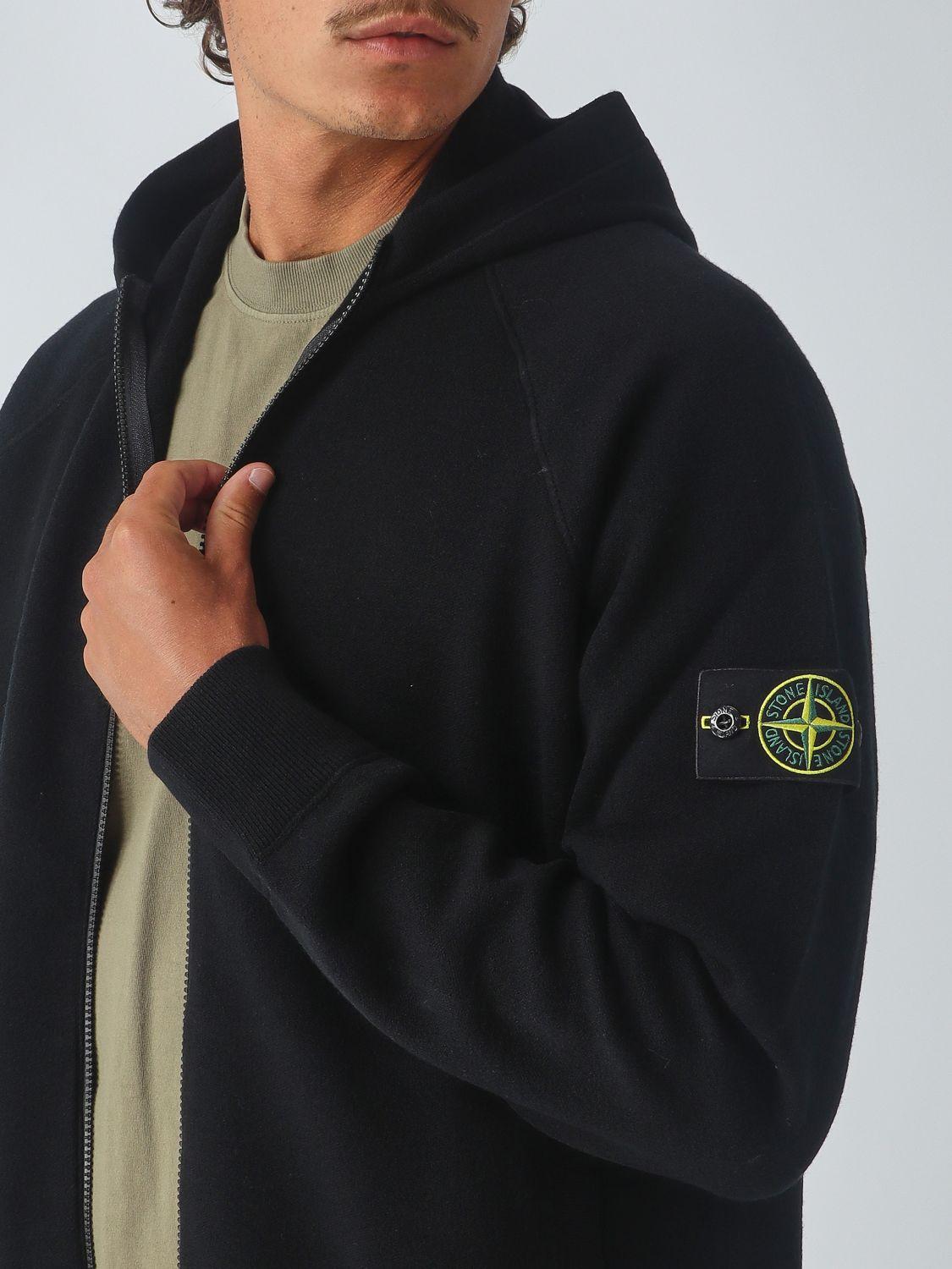 STONE ISLAND Black Wool Knit Zip-Up Sweater for Men