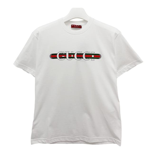 GUCCI Printed Logo Short Sleeve T-Shirt White Cotton Men