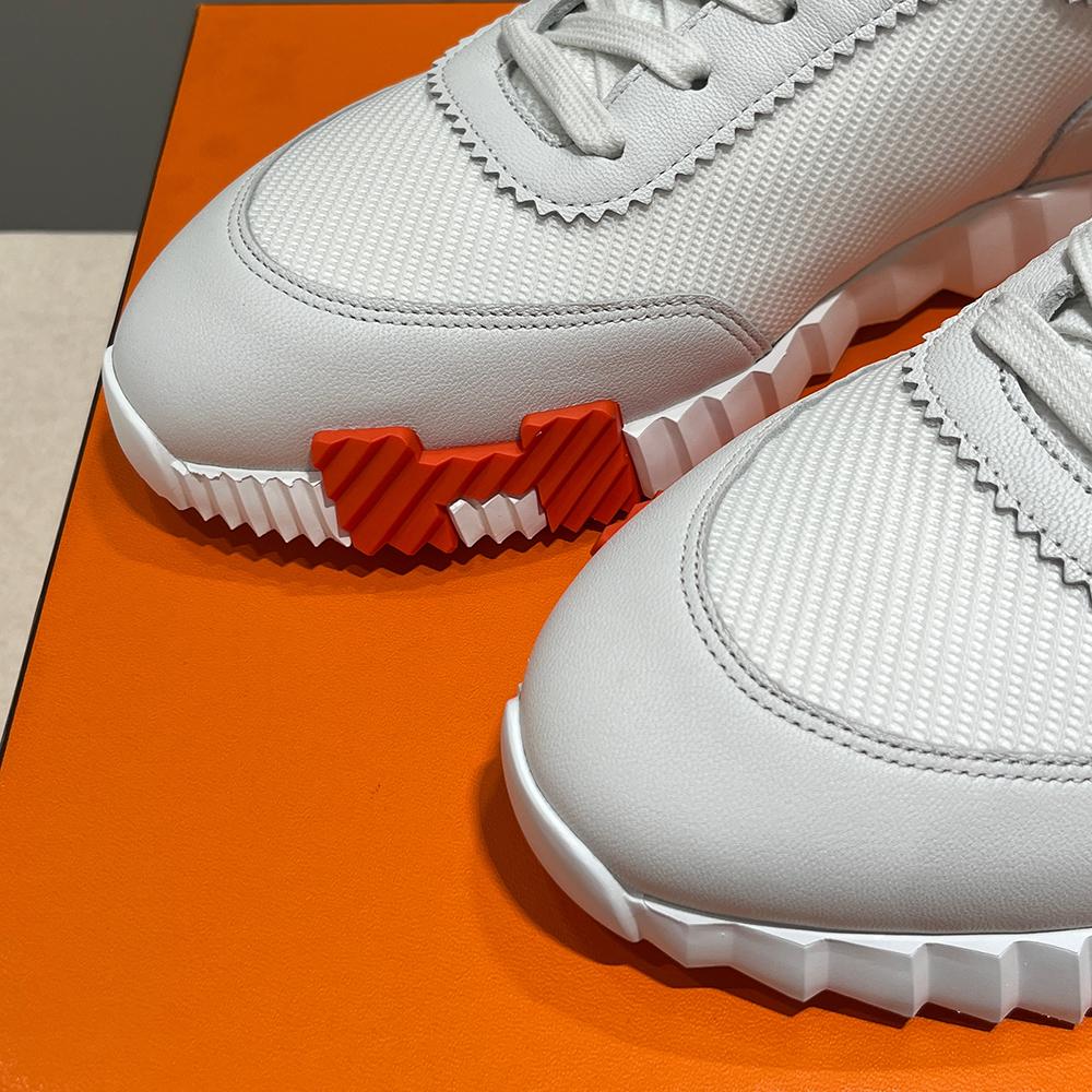 HERMES Men’s Bouncing Sneakers Suede Calfskin White H Black Orange Low-Top