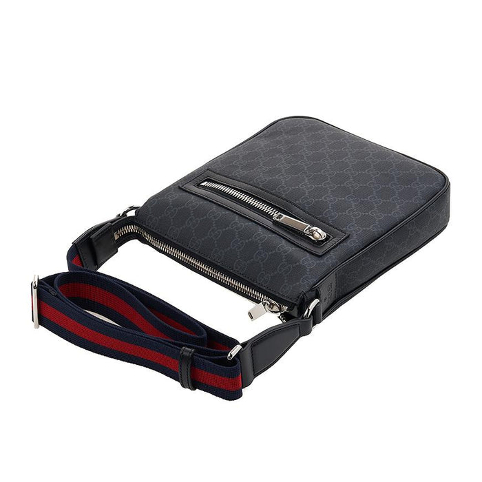 GUCCI Men’s GG Logo Crossbody Bag Black Leather