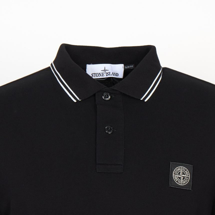STONE ISLAND Men’s Long Sleeve Polo Shirt Black Cotton