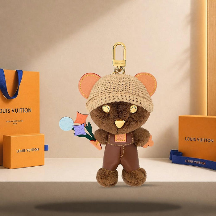 Louis Vuitton LV Loui Bear Raffia Bag Charm Beige Keyring M03801