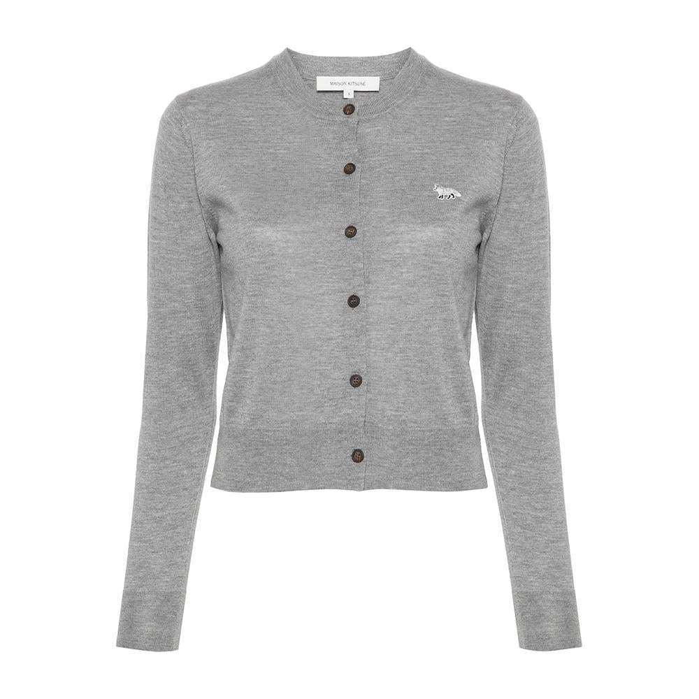 Maison Kitsune Baby Fox Patch Cardigan Gray Wool Knit MW00507 KT1036 H131