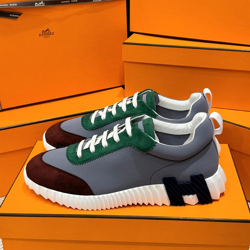 HERMES Sky Blue/Black Bouncing Technical Goatskin Low-Top Sneakers