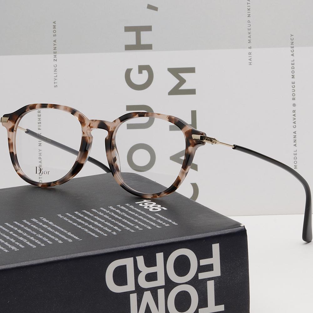 DIOR Tortoiseshell Acetate Round Eyeglass Frames Unisex DIORESSENCE17 HT8