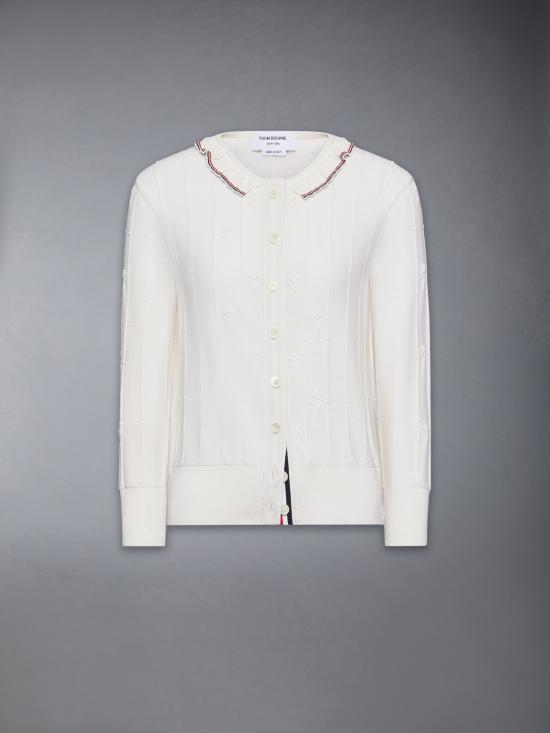 THOM BROWNE Navy Wool V-Neck Button Cardigan for Women