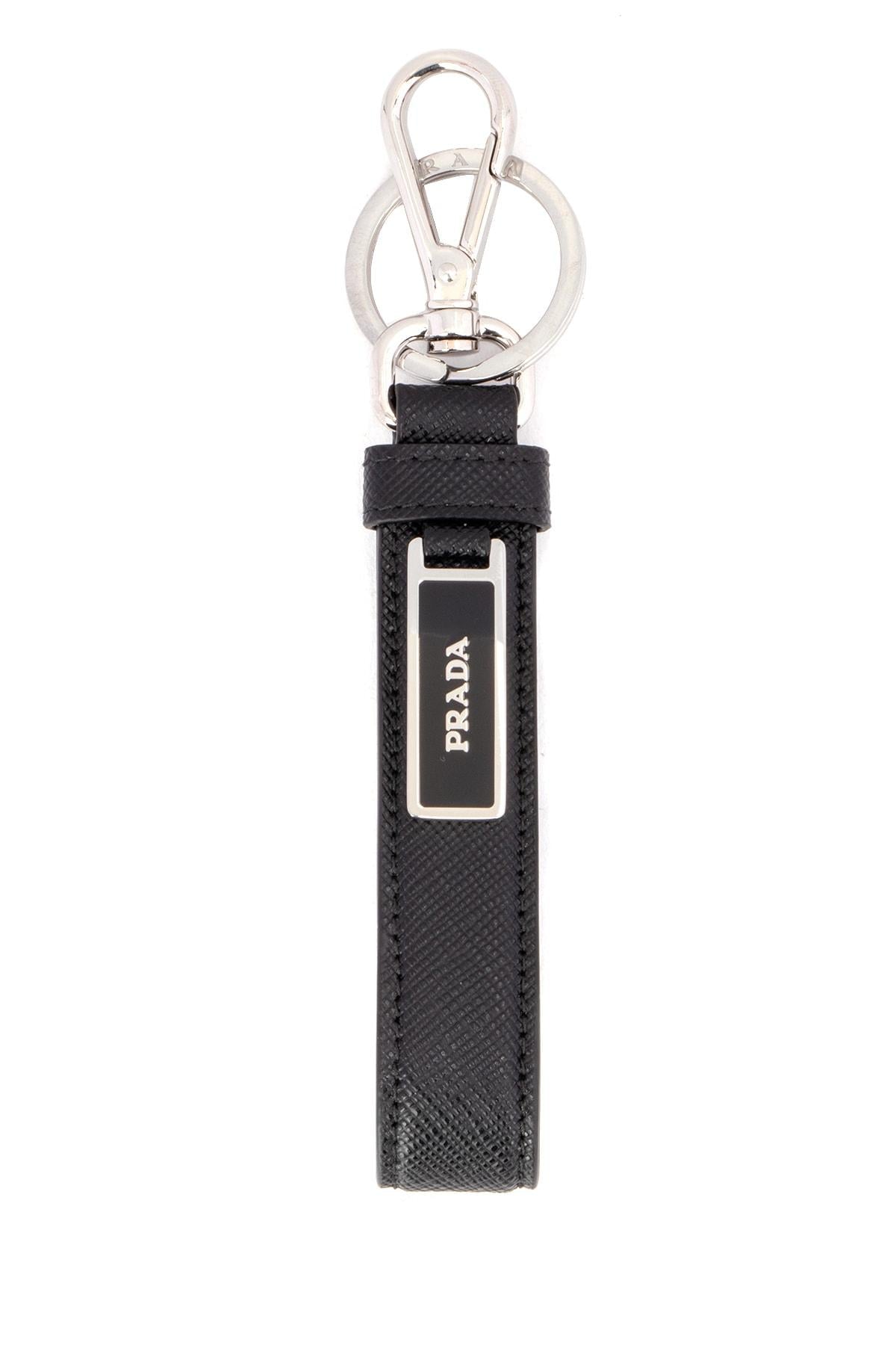 PRADA Black Leather Keyring Keychain Accessory for Men