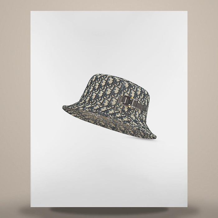 DIOR Oblique Navy Blue Beige Cotton Blend Jacquard Bucket Hat