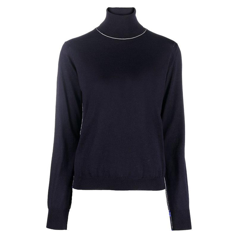 Maison Margiela Navy High Neck Turtleneck Sweater Women Stitch Detail