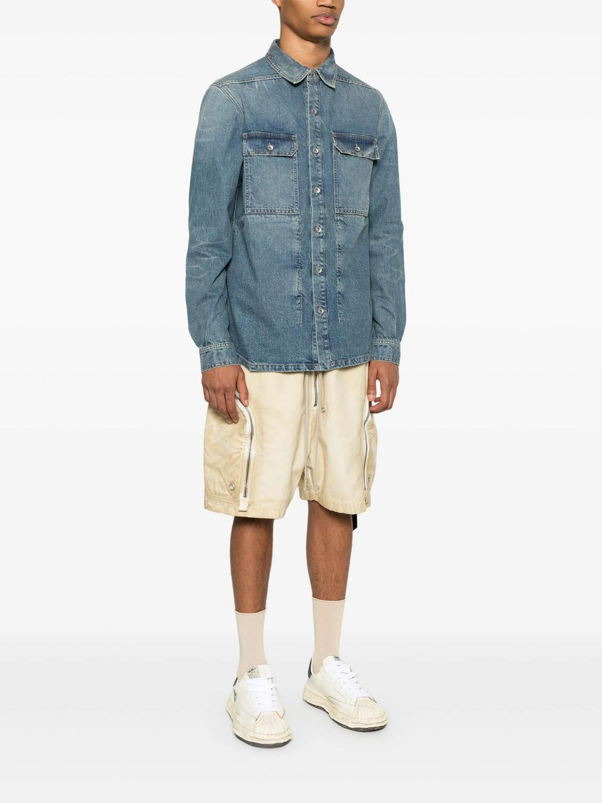 Rick Owens Washed Indigo Denim Overshirt Long Sleeve Shirt DU01E3755 DWB 06