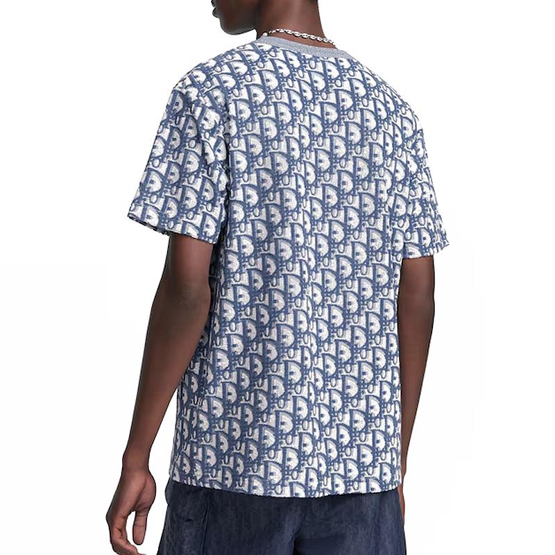 DIOR Blue/White Oblique Casual Fit Cotton Jersey T-Shirt