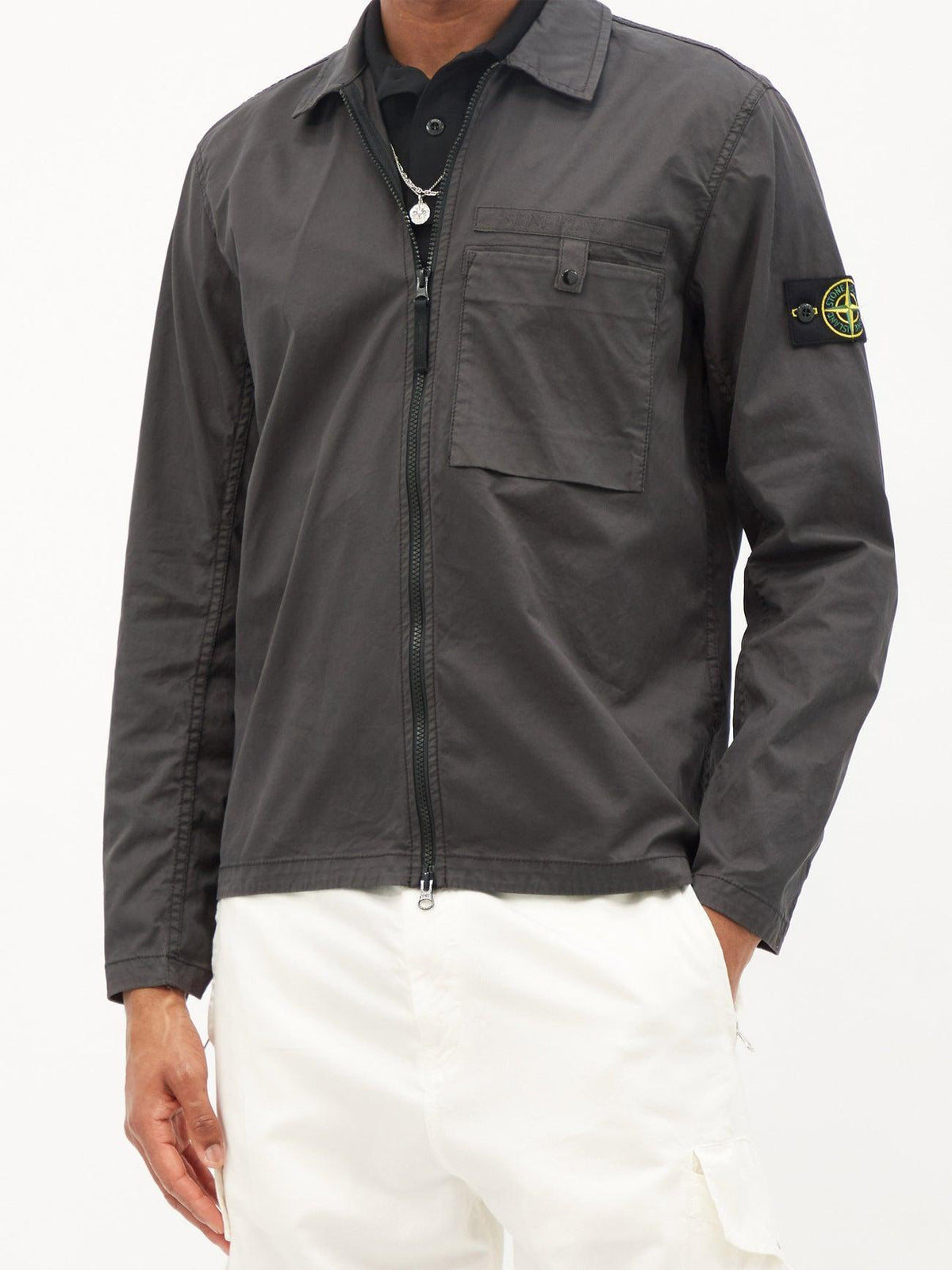 STONE ISLAND Logo Patch Cotton Canvas Zip Overshirt Jacket 761512619
