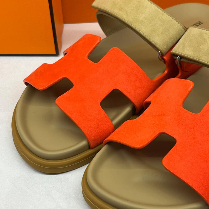 HERMES Women’s Chypre Sandals Orange Brown Two-Tone