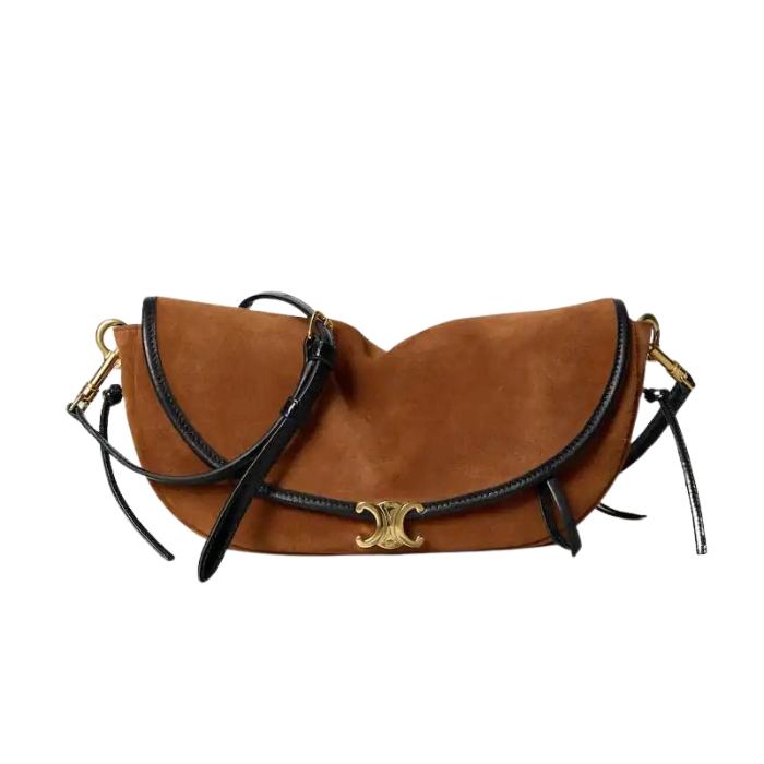 CELINE Little Half Moon Soft Triomphe Suede Calfskin Shoulder Bag