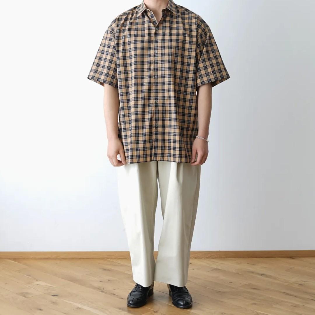 STUDIO NICHOLSON Sorono Madras Oversize Check Short Sleeve Shirt Yellow SNM 836